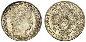 MONETE STRANIERE 
 AUSTRIA 
 Ferdinando I, 1835-1848. 3 Kreuzer 1835, A. Mi gr. 1,71 KM#2190.
 FDC