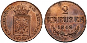 MONETE STRANIERE 
 AUSTRIA 
 Ferdinando I, 1835-1848. 2 Kreuzer 1848, A. Æ gr. 16,58 KM#2188.
 SPL