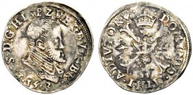 MONETE STRANIERE 
 BELGIO 
 Brabante. Filippo II, 1555-1598. 1/5 di Scudo 1563. Ar gr. 3,30
 Bella patina. Bel BB