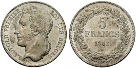 MONETE STRANIERE 
 BELGIO 
 Leopoldo I, 1831-1865. 5 Francs 1848. Ar gr. 24,87 KM#3.2.
 Fondi brillanti. SPL
