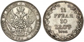 MONETE STRANIERE 
 POLONIA 
 Nicola I, 1825-1855. 10 Zloty 1836, Varsavia. Ar gr. 31,32 C#134.
 Raro. Buon BB