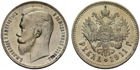 MONETE STRANIERE 
 RUSSIA 
 Nicola II, 1894-1917. Rublo 1911. Ar gr. 19,97 KM#59.3; Bit. 63.
 Raro. SPL