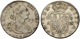 MONETE STRANIERE 
 SPAGNA 
 Carlo IV, 1788-1808. 8 Reales 1798, Siviglia. Ar gr. 26,76 KM#C71.2.
 Raro. Buon BB