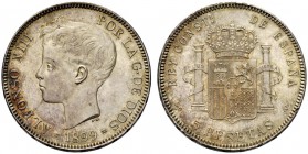 MONETE STRANIERE 
 SPAGNA 
 Alfonso XIII, 1886-1931. 5 Pesetas 1899 (99). Ar gr. 24,82 KM#707.
 q. FDC