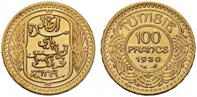MONETE STRANIERE 
 TUNISIA 
 Protettorato Francese. Ahmed Bei, 1929-1942. 100 Francs 1930. Au KM#257; Fried. 14.
 FDC