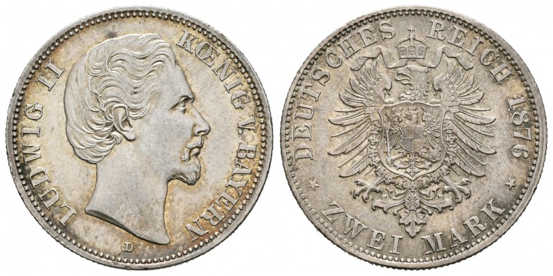 Alemania. Bavaria. Ludwig II. 2 marcos. 1876. Munich. D. (Km-903). Ag. 1111,00 g...