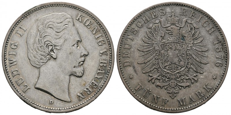 Alemania. Bavaria. Ludwig II. 5 francos. 1876. Munich. D. (Km-896). (Dav-616). A...