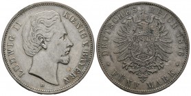 Alemania. Bavaria. Ludwig II. 5 francos. 1876. Munich. D. (Km-896). (Dav-616). Ag. 27,59 g. MBC+. Est...60,00.