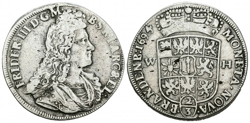 Alemania. Brandenburg. Friedrich III. 2/3 thaler. 1694. Emmerich. WH. (Km-36.2)....