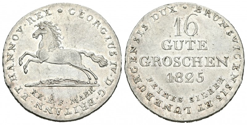 Alemania. Hannover. Georg IV. 16 gute groschen. 1825. (Km-138). Ag. 11,76 g. Par...