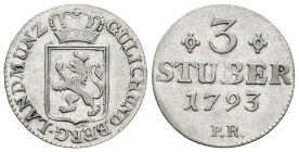 Alemania. Julich-Berg. 3 stuber. 1793. PR. (Cal-216). Ve. 2,09 g. MBC+. Est...45,00.