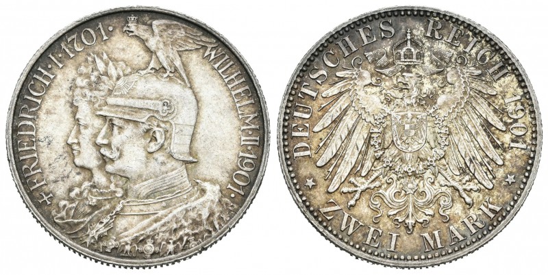 Alemania. Prussia. Wilhelm II. 2 marcos. 1901. (Km-525). Ag. 11,08 g.  200º Aniv...