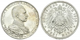 Alemania. Prussia. Wilhelm II. 3 marcos. 1913. (Km-535). Ag. 16,66 g. Brillo original. SC-/SC. Est...50,00.