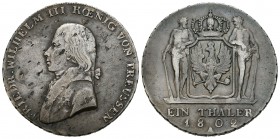 Alemania. Prussia. Wilhelm III. Thaler. 1802. Berlín. A. (Km-368). (Dav-2603). Ag. 21,86 g. Oxidaciones en anverso. MBC. Est...50,00.