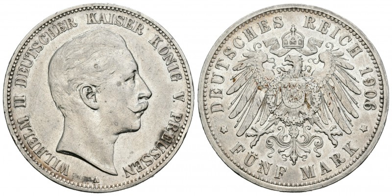 Alemania. Prussia. Wilhelm II. 5 marcos. 1907. Berlín. A. (Km-523). Ag. 27,69 g....