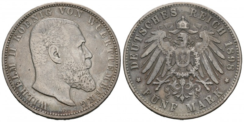 Alemania. Wurttemberg. Wilhelm II. 5 marcos. 1898. Freudenstadt. F. (Km-632). Ag...
