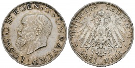 Alemania. Bavaria. Ludwig III. 3 marcos. 1914. Munich. D. (Km-1005). Ag. 16,61 g. EBC. Est...35,00.
