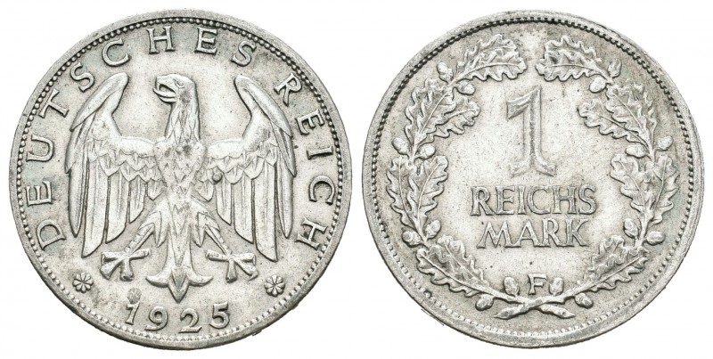 Alemania. Wiemar Republic. 1 reichsmark. 1925. Stuttgart. F. (Km-44). Ag. 5,06 g...