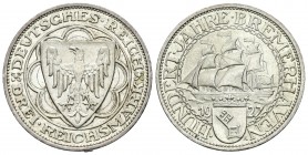 Alemania. Wiemar Republic. 3 reichsmark. 1927. (Km-50). Ag. 14,96 g. Bremerhaven. Brillo original. EBC. Est...150,00.