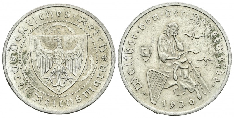 Alemania. Wiemar Republic. 3 reichsmark. 1930. (Km-1930). Ag. 15,00 g. Golpecito...