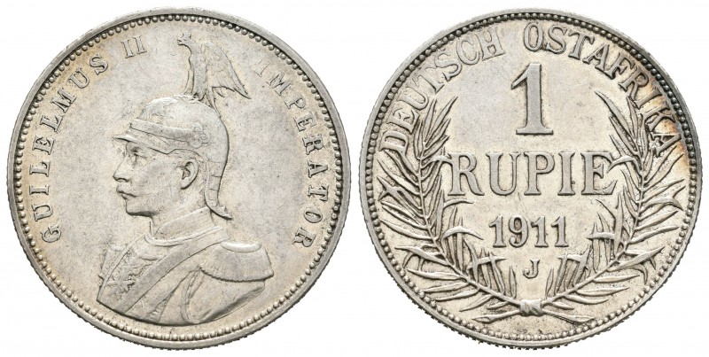 Africa Alemania del Este. Wilhelm II. 1 rupia. 1911. Hamburgo. J. (Km-10). Ag. 1...