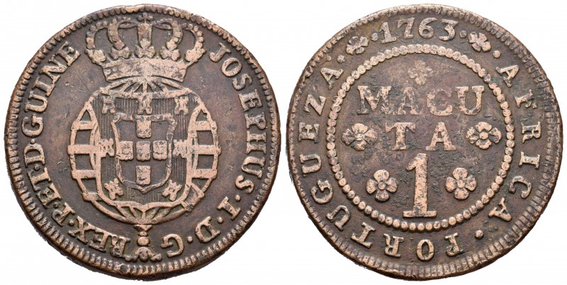 Angola Portuguesa. José I. 1 macuta. 1763. (Km-12). Ae. 37,01 g. MBC. Est...75,0...