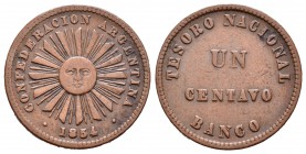 Argentina. Confederación. 1 centavo. 1854. (Km-23). Ae. 4,89 g. MBC+. Est...30,00.