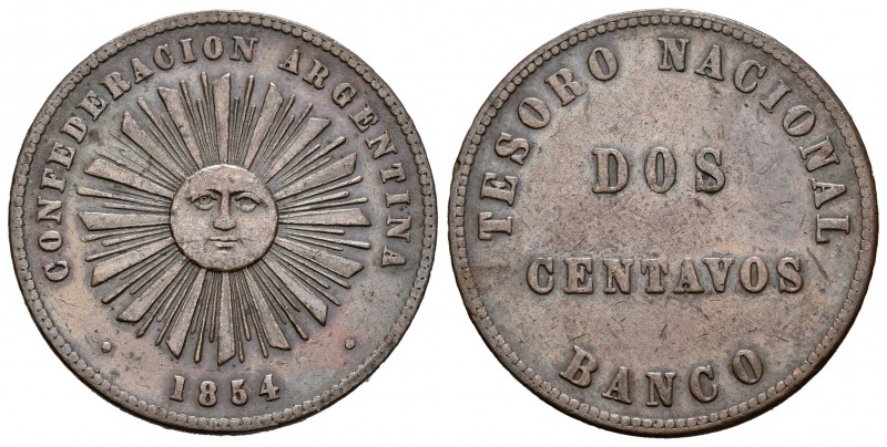 Argentina. Confederación. 2 centavos. 1854. (Km-24). Ae. 10,18 g. MBC. Est...25,...