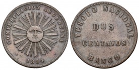 Argentina. Confederación. 2 centavos. 1854. (Km-24). Ae. 10,18 g. MBC. Est...25,00.
