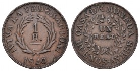 Argentina. 1 real. 1840. Buenos Aires. (Km-7). Ae. 4,12 g. MBC+. Est...50,00.