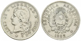 Argentina. 50 centavos. 1882. (Km-28). Ag. 12,46 g. Ligeramente limpiada. EBC-. Est...50,00.