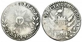 Argentina. 2 reales. 1844. Córdoba. (Km-23). Ag. 6,86 g. BC+. Est...45,00.