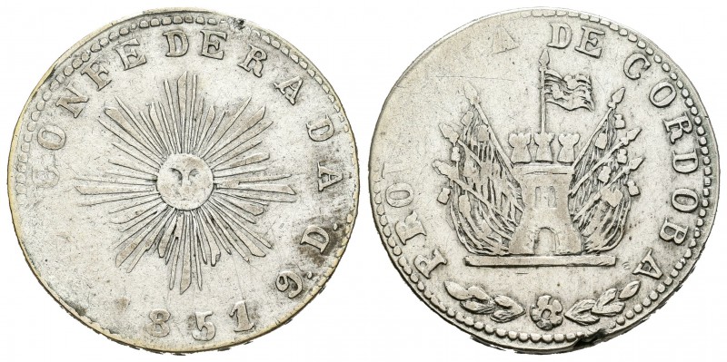 Argentina. 4 reales. 1851. Córdoba. (Km-24.3). Ag. 10,41 g. Sol pequeño. BC+. Es...