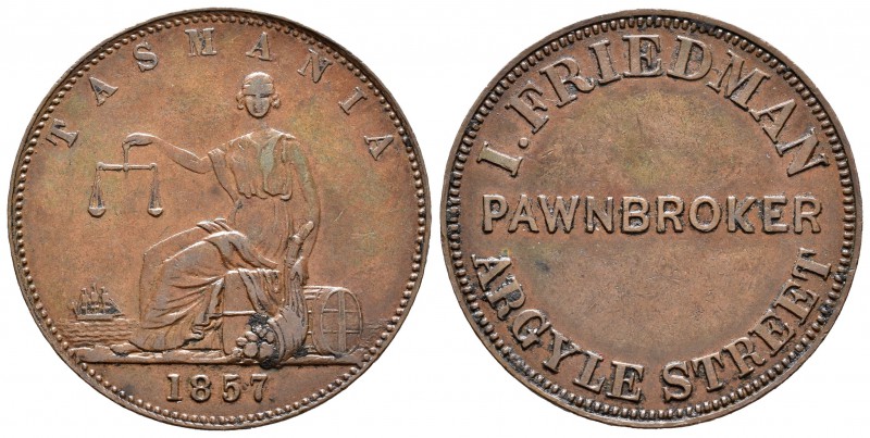 Australia. 1 penny token. 1857. Hobart (Tasmania). (Km-Tn73). Ae. 12,78 g. Escas...