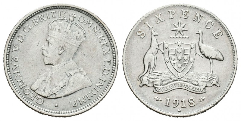 Australia. George V. 6 pence. 1918. (Km-25). Ag. 2,81 g. Muy rara. MBC+. Est...1...