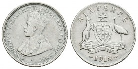 Australia. George V. 6 pence. 1918. (Km-25). Ag. 2,81 g. Muy rara. MBC+. Est...100,00.