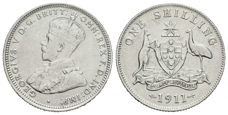 Australia. George V. 1 shilling. 1911. (Km-26). Ag. 5,63 g. Limpiada. MBC/MBC+. ...