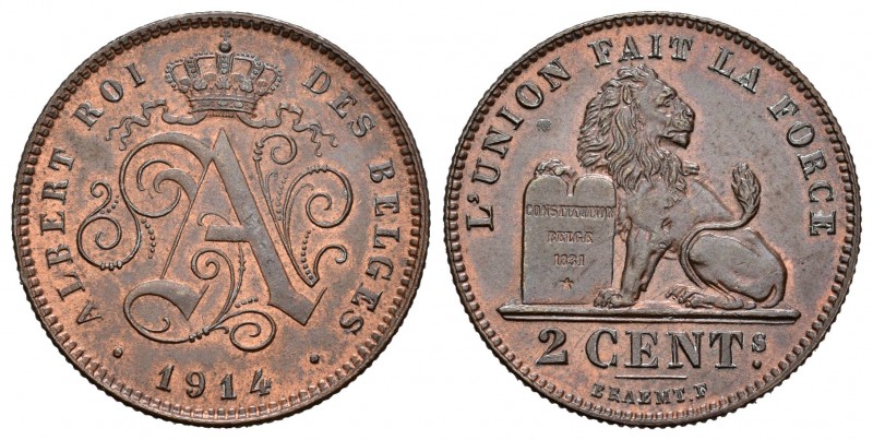 Bélgica. Alberto I. 2 céntimos. 1914. (Km-64). Ae. 4,04 g. Brillo original. EBC+...