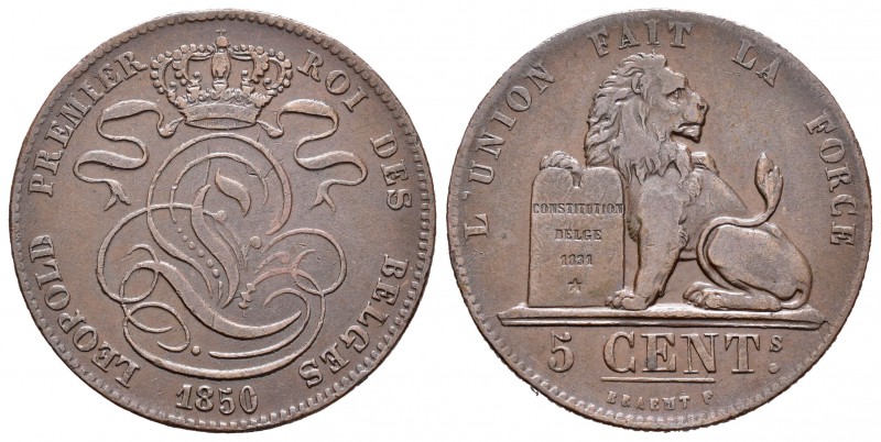 Bélgica. Leopold I. 5 céntimos. 1850. (Km-5.1). Ae. 10,01 g. MBC-. Est...15,00....