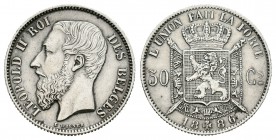 Bélgica. Leopold II. 50 cents. 1886. (Km-26). Ag. 2,49 g. EBC. Est...40,00.