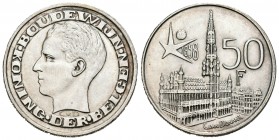 Bélgica. Baduino I. 50 francos. 1958. C. Van Dionant. (Km-151.1). Ag. 12,41 g. Ligeramente limpiada. EBC+. Est...15,00.