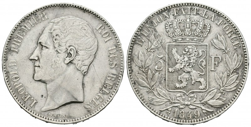 Bélgica. Leopold I. 5 francos. 1849. (Km-17). Ag. 24,89 g. MBC/MBC+. Est...50,00...