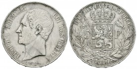 Bélgica. Leopold I. 5 francos. 1849. (Km-17). Ag. 24,89 g. MBC/MBC+. Est...50,00.