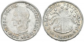 Bolivia. 8 soles. 1859. Potosí. FJ. (Km-138.3). Ag. 19,85 g. EBC-/EBC. Est...160,00.