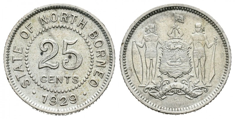 British North Borneo. 25 cents. 1929. Heaton. H. (Km-6). Ag. 2,84 g. Escasa. EBC...