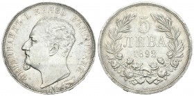 Bulgaria. Ferdinand I. 5 leva. 1892. (Km-15). Ag. 24,94 g. EBC/EBC+. Est...75,00.