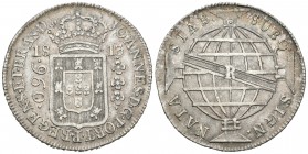 Brasil. Joao Príncipe Regente. 960 reis. 1813. Río de Janeiro. R. (Km-307.3). Ag. 26,77 g. Acuñada sobre una moneda de 8 reales. Estrella en la cruz d...