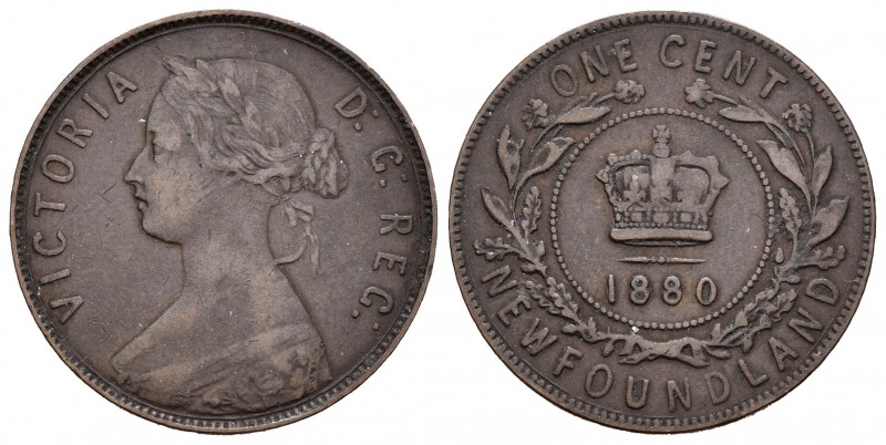 Canadá. Victoria. 1 centavo. 1880. Newfounland. (Km-1). Ae. 5,53 g. El 0 de la f...