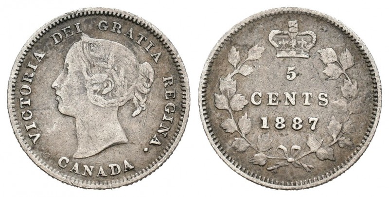Canadá. Victoria. 5 cents. 1887. (Km-2). Ag. 1,13 g. Escasa. MBC-. Est...35,00.