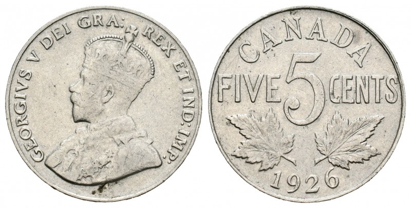 Canadá. George V. 5 cents. 1926. (Cal-29). Ag. 4,55 g. El 6 de la fecha desplaza...